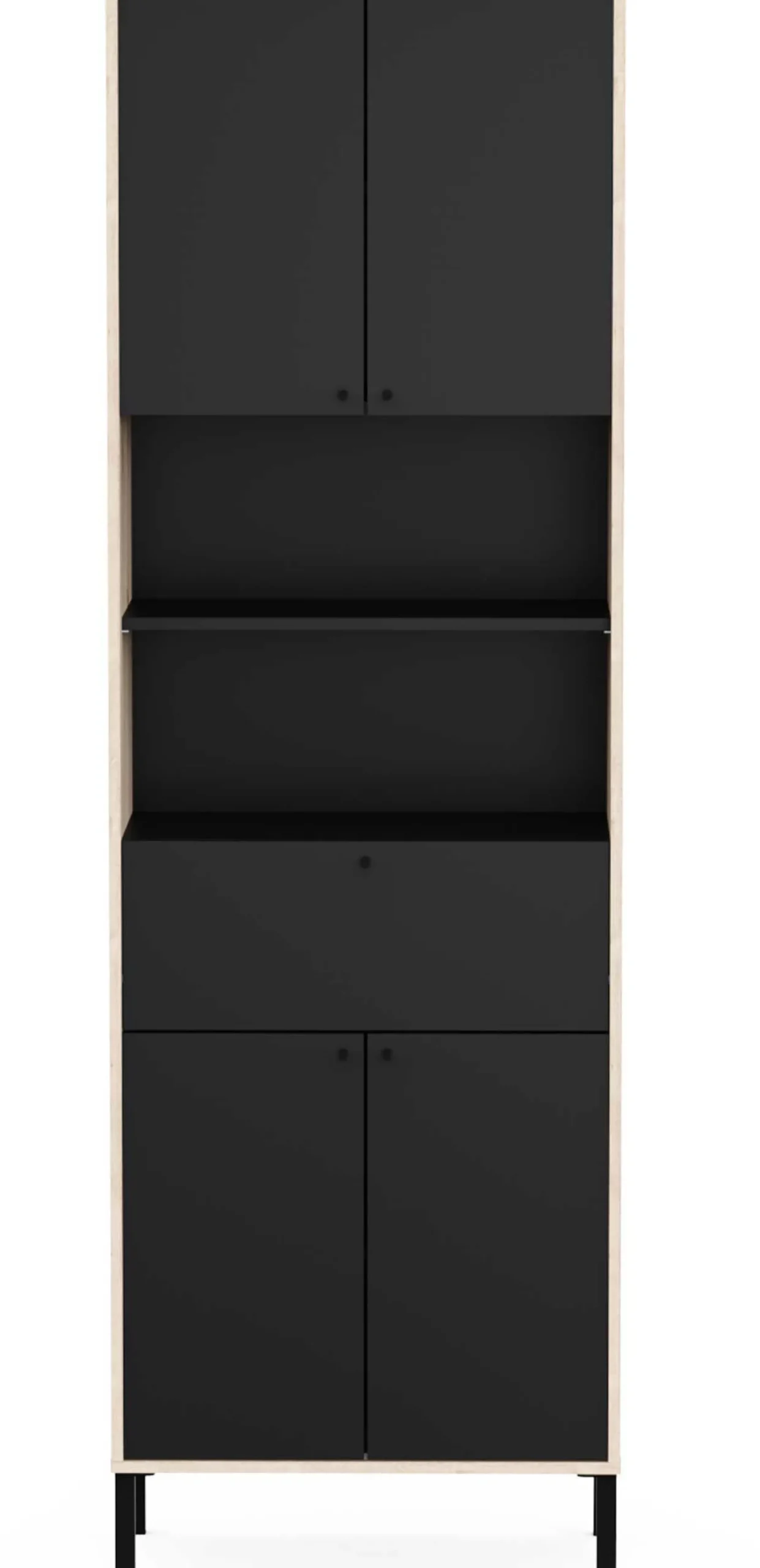 Säulenschrank Lagon - 69x33x201cm - 4 Türen und 1 Schublade - Schwarz/Eiche Dekor