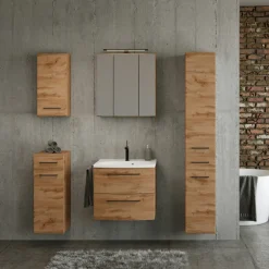 Säulenschrank Malvo 30cm 2 Türen und 1 Schublade - Eiche/schwarz