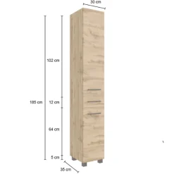 Säulenschrank Malvo 30cm 2 Türen und 1 Schublade - Eiche/schwarz