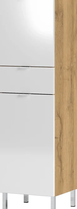 Säulenschrank Mauro mit 2 Türen und Schublade - Eiche/Weiß