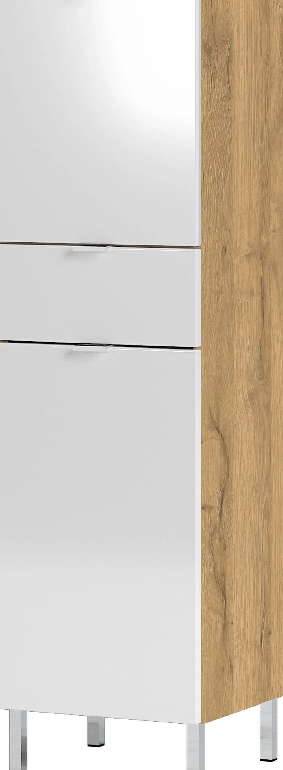 Säulenschrank Mauro mit 2 Türen und Schublade - Eiche/Weiß