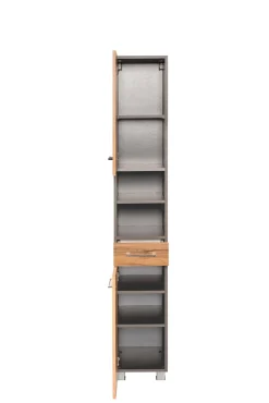 Säulenschrank Pares 30cm 2 Türen und 1 Schublade - Graphit/Eiche Rotbraun