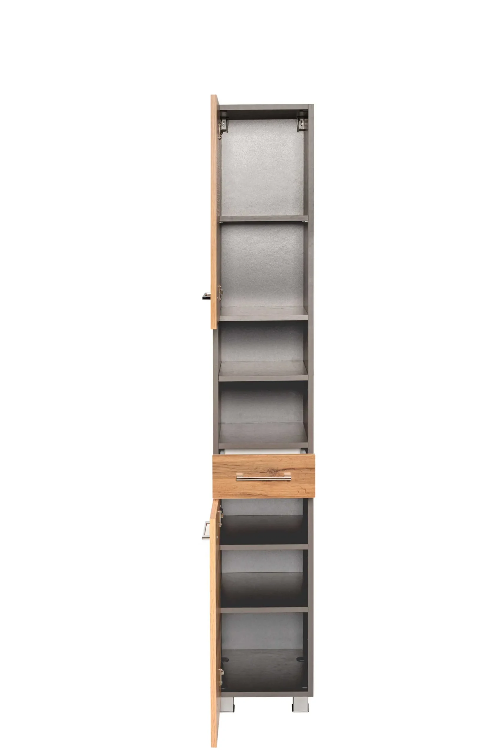 Säulenschrank Pares 30cm 2 Türen und 1 Schublade - Graphit/Eiche Rotbraun