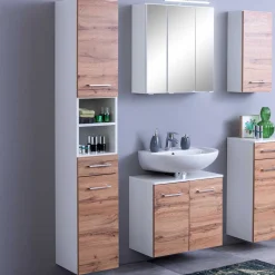 Säulenschrank Pares 30cm 2 Türen und 1 Schublade - Eiche weiß/wotan