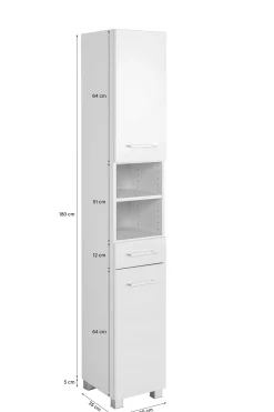 Säulenschrank Pares 30cm 2 Türen und 1 Schublade - Eiche weiß/wotan
