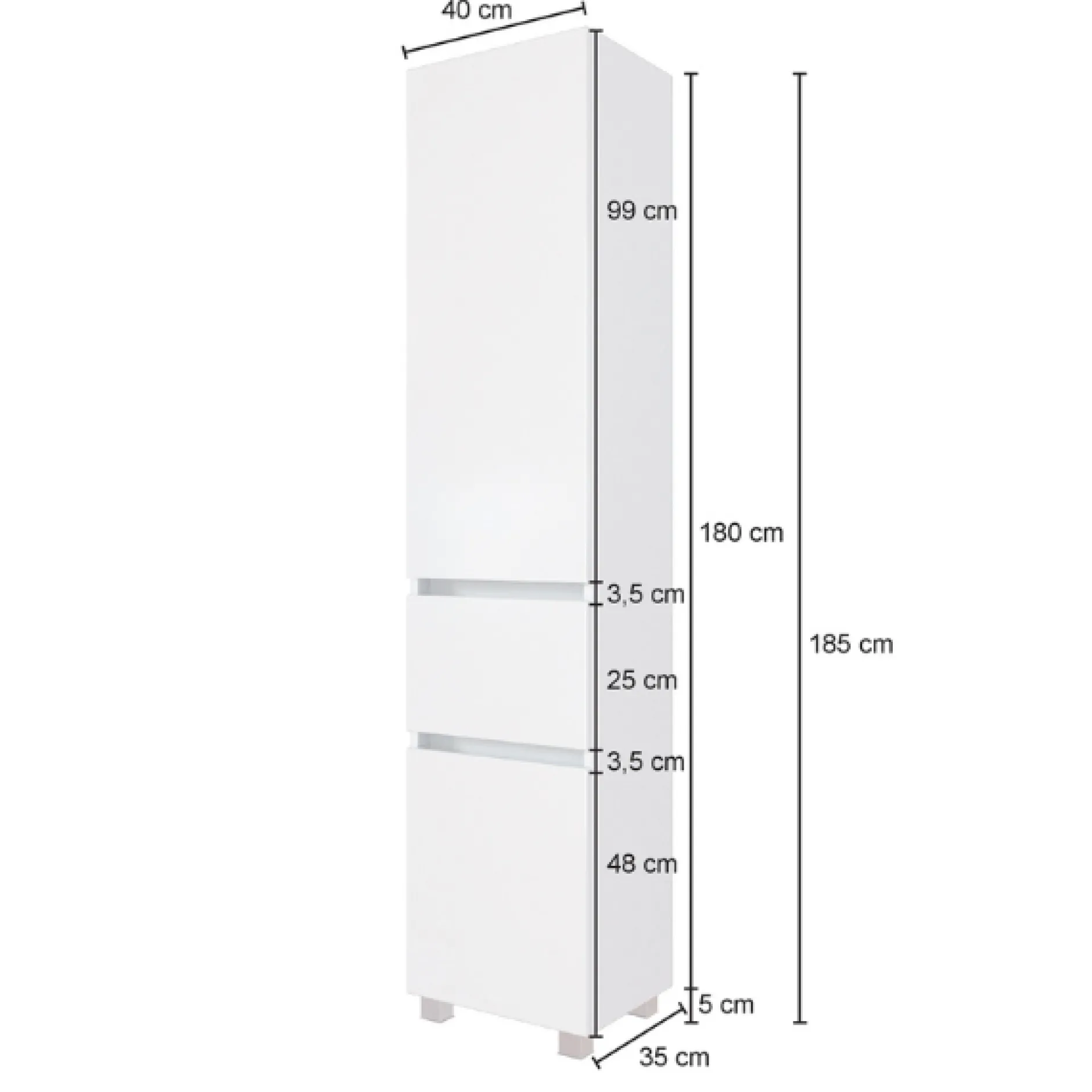 Säulenschrank Pisca 40cm 1 Schublade und 2 Türen - Eiche