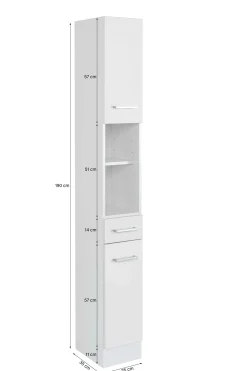 Säulenschrank Ricca 25cm 2 Türen und 1 Schublade - weiß/hellgrau
