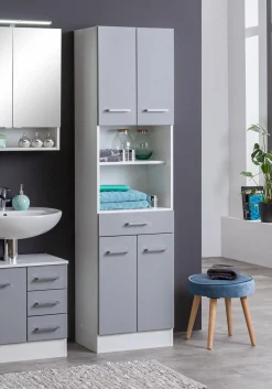 Säulenschrank Ricca 50cm 4 Türen und 1 Schublade - weiß/hellgrau