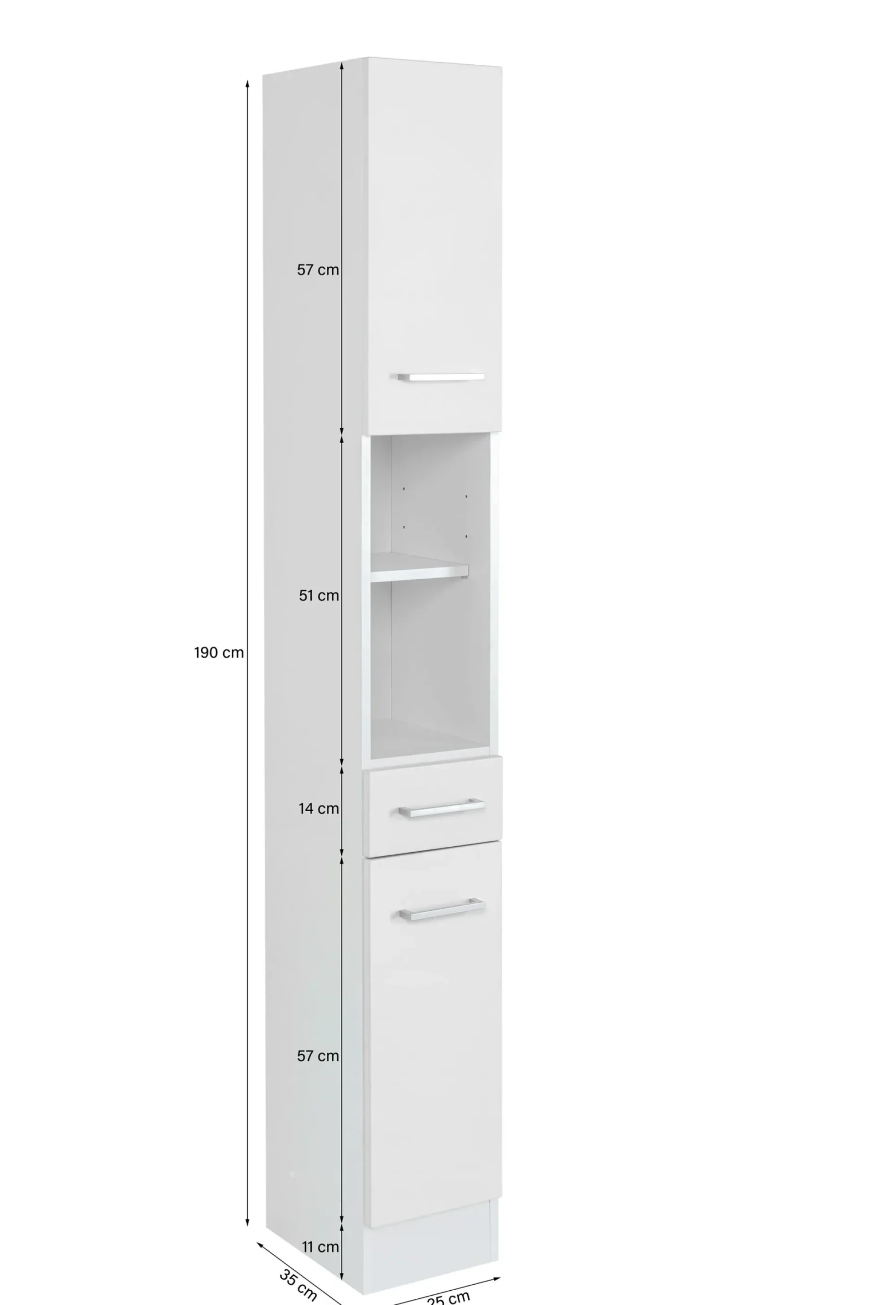 Säulenschrank Ricca 25cm 2 Türen und 1 Schublade - weiß