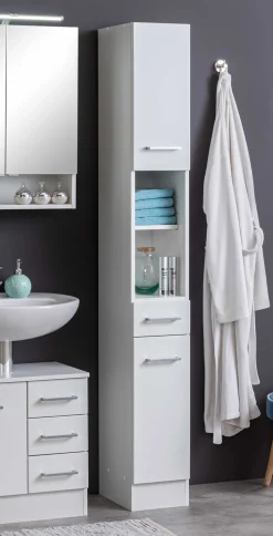 Säulenschrank Ricca 25cm 2 Türen und 1 Schublade - weiß