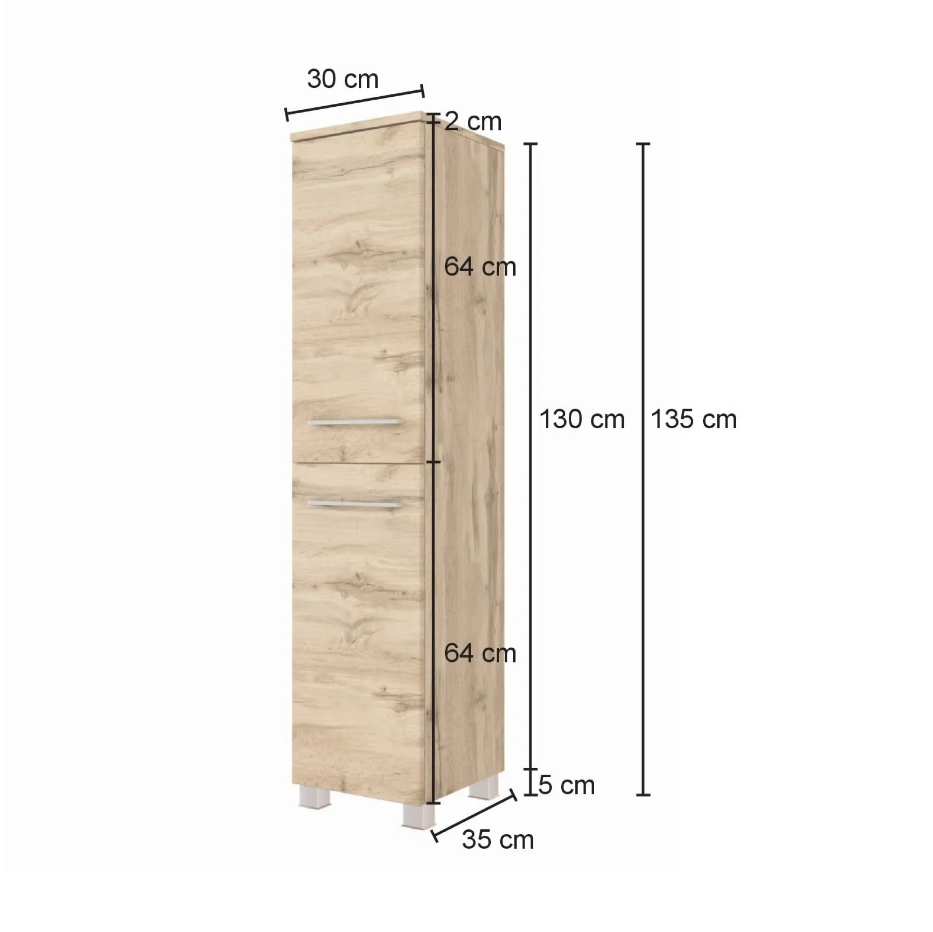 Säulenschrank Sefa 30cm 2 Türen - Eiche wotan