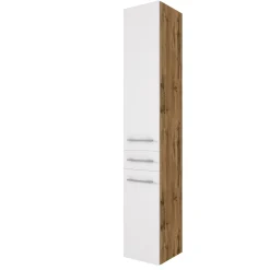 Säulenschrank Sefa 30cm 2 Türen und 1 Schublade - Eiche/Weiß