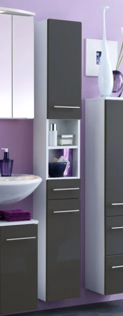 Säulenschrank Small 25cm 1 Schublade und 2 Türen - hochglanz-grau