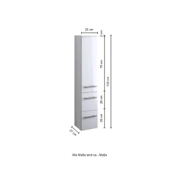 Säulenschrank Small 25cm 1 Tür und 2 Schubladen - hochglanz-grau