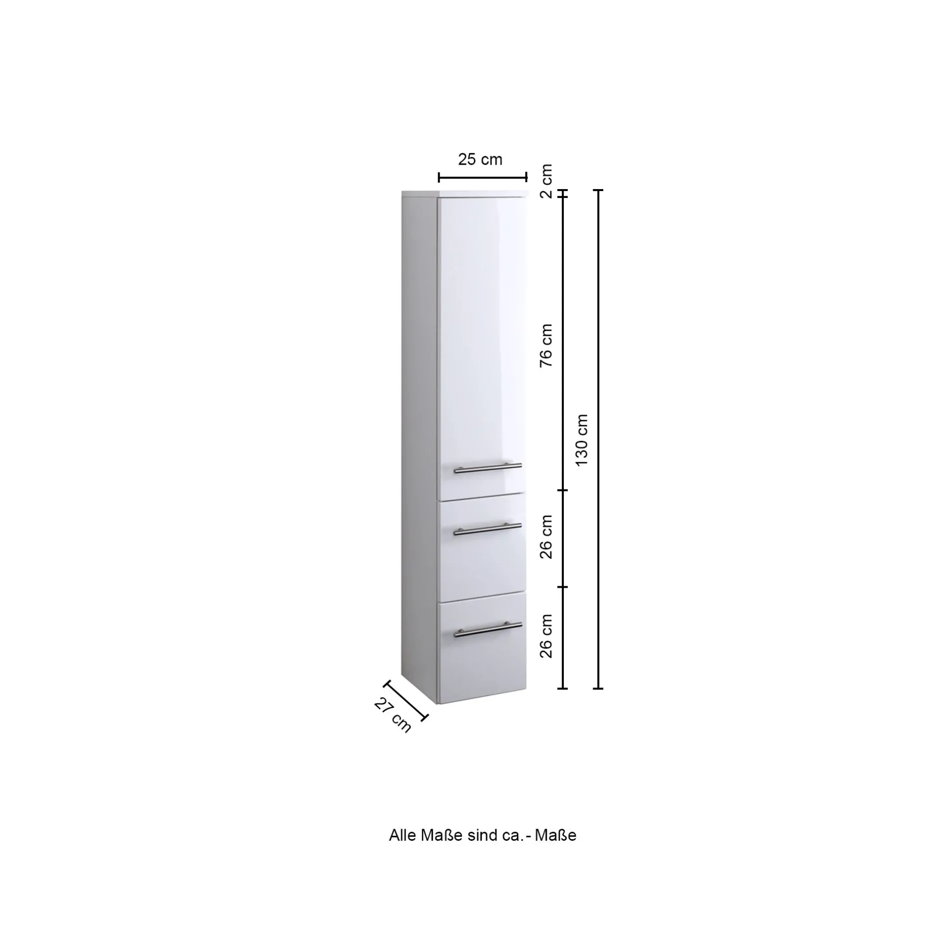 Säulenschrank Small 25cm 1 Tür und 2 Schubladen - hochglanz-grau