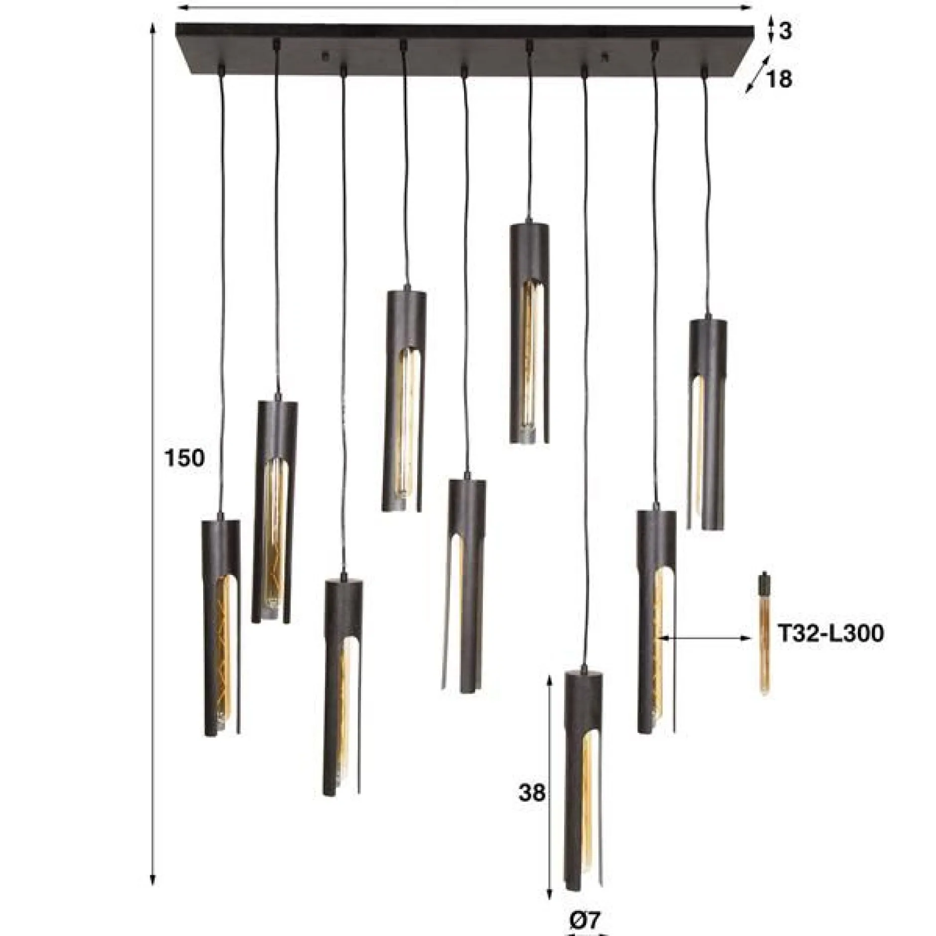 Tauriel Hängeleuchte 150 cm-Artic schwarz