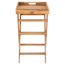 Teakholz Tablett Tisch - Naturholz Finish, 29x39x49,5 cm