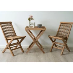 Teakholz Tablett Tisch - Naturholz Finish, 29x39x49,5 cm