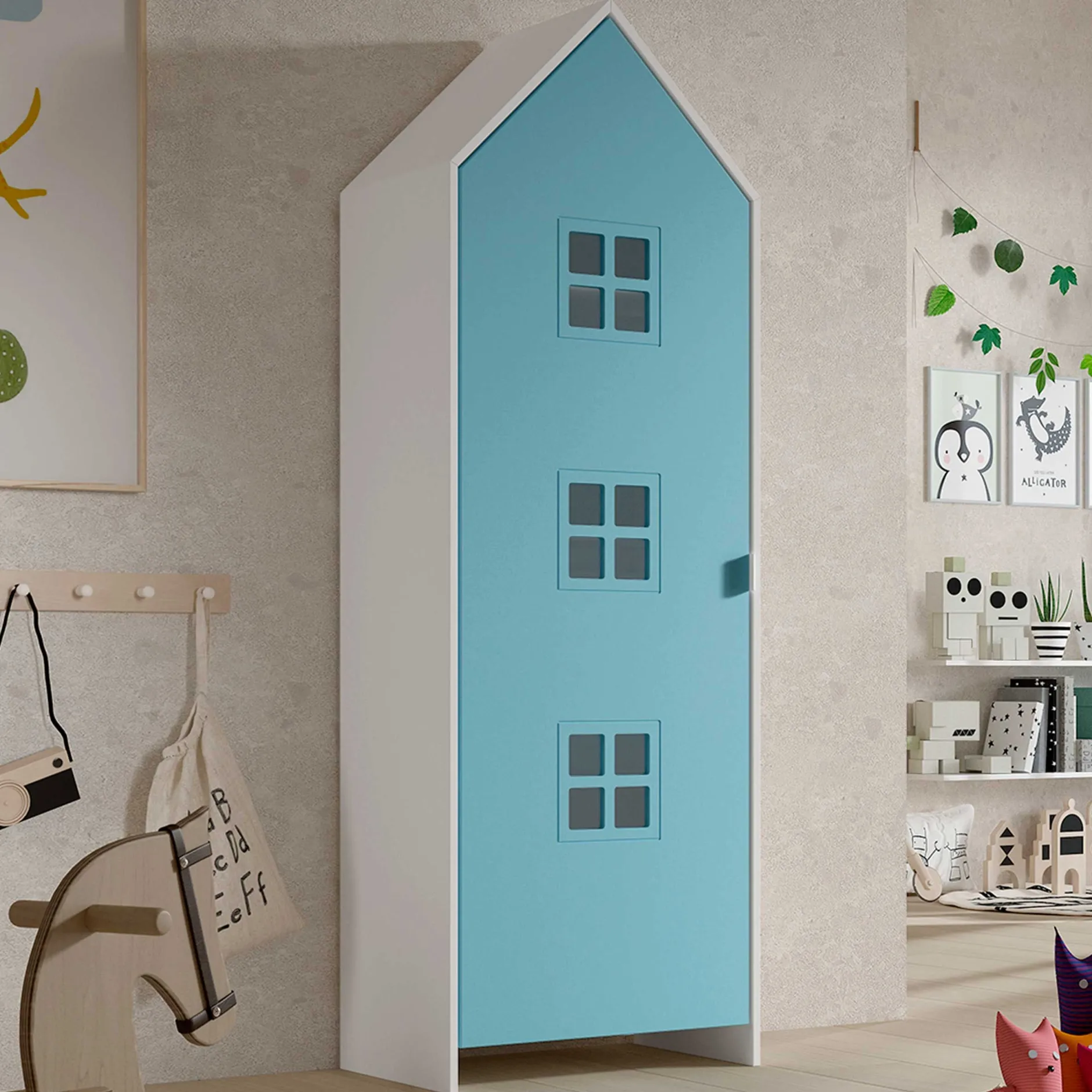3-teiliger Kleiderschrank Casami Bruges - 173x37x172 cm - Blau/Rosa/Grün