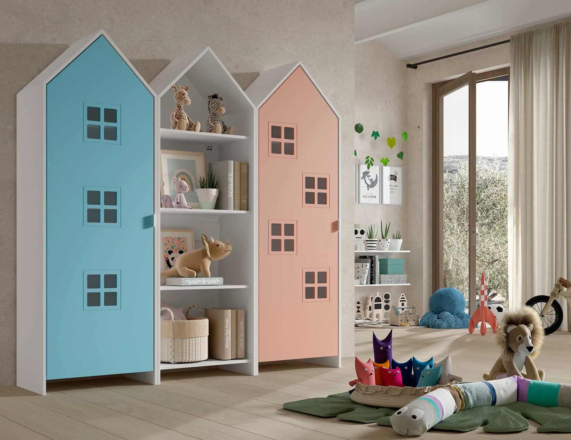 3-teiliger Kleiderschrank Casami Brügge - 173x37x172 cm - Blau/Rosa