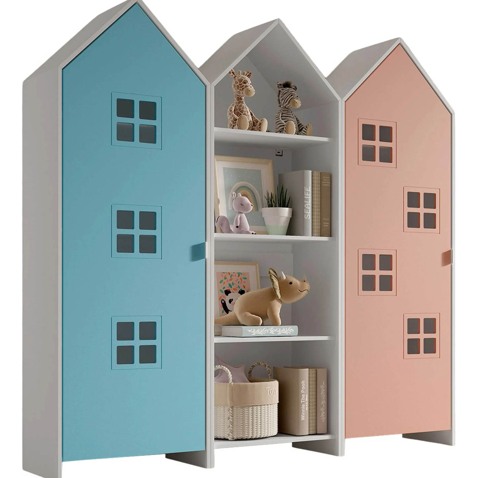 3-teiliger Kleiderschrank Casami Brügge - 173x37x172 cm - Blau/Rosa