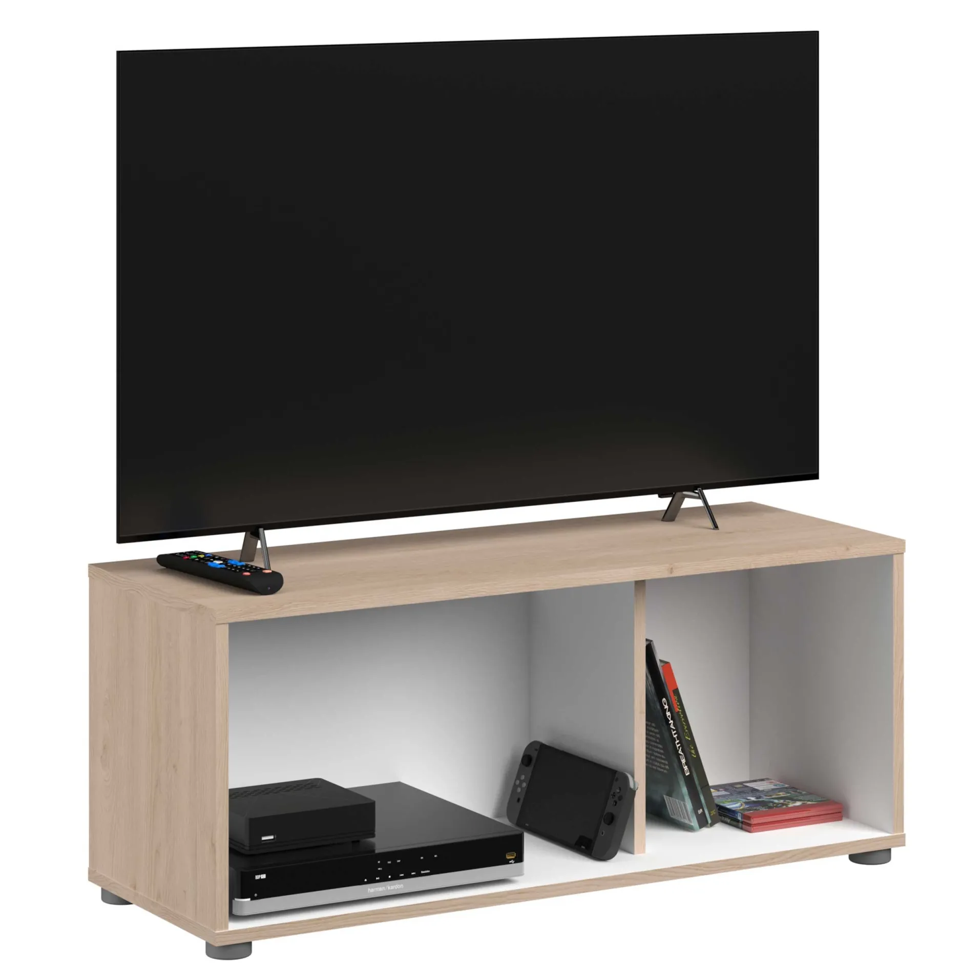 Thebe TV-Schrank - 90x33x38cm - weiß/Eiche Dekor