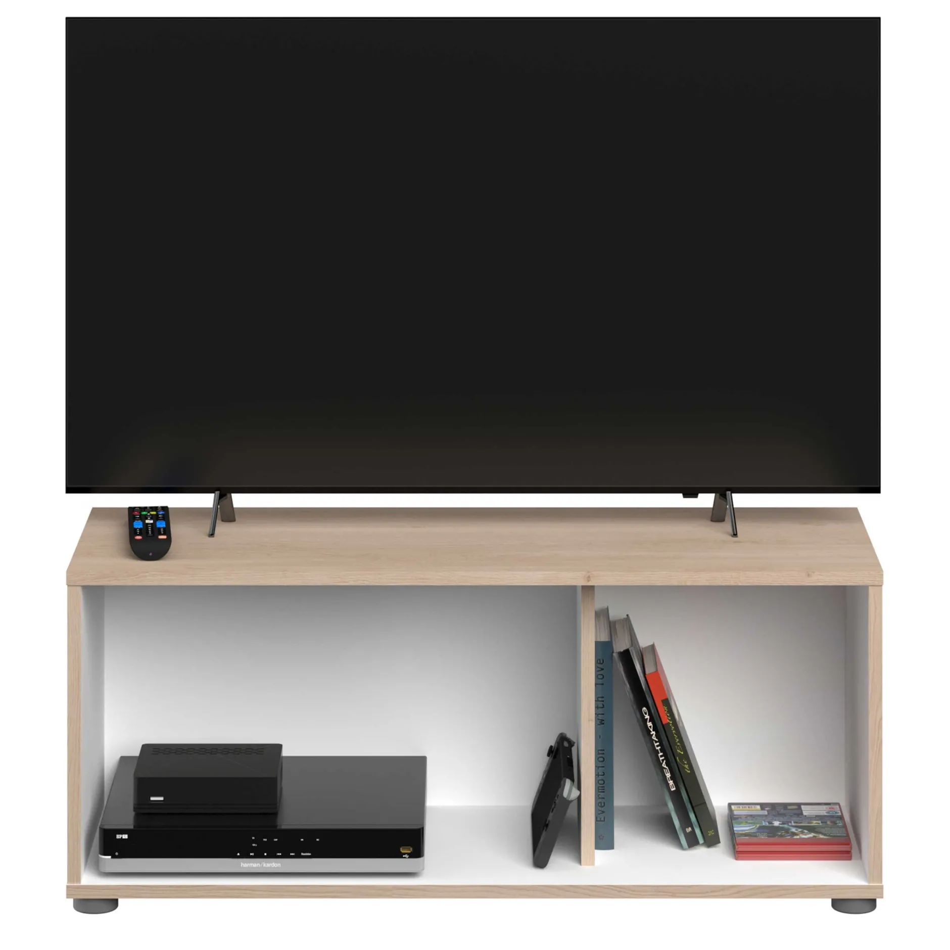 Thebe TV-Schrank - 90x33x38cm - weiß/Eiche Dekor