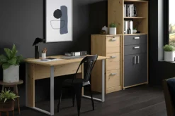 The OfficeBüro-Set : Schreibtisch 120cm, Aktenschrank, Bücherregal - Eiche Dekor
