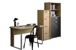 The OfficeBüro-Set : Schreibtisch 120cm, Aktenschrank, Bücherregal - Eiche Dekor