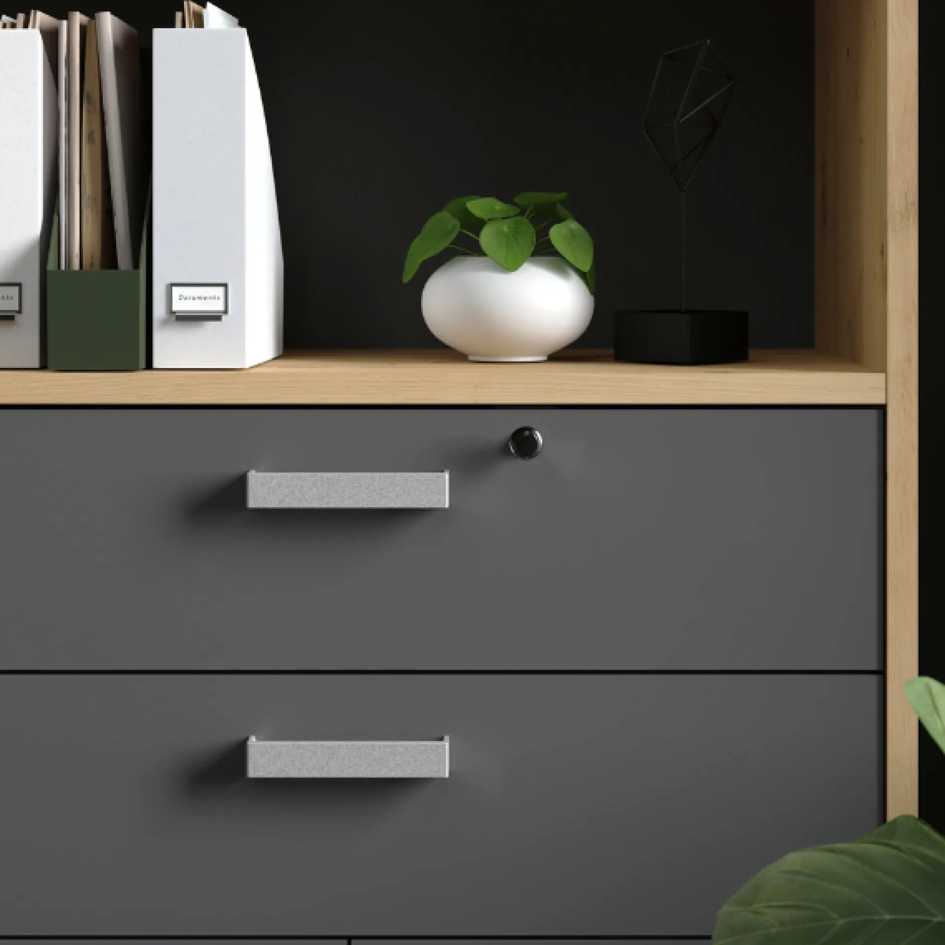 The OfficeBüro-Set : Schreibtisch 150cm, Aktenschrank, Bücherregal - Eiche Dekor
