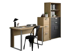 The OfficeBüro-Set : Schreibtisch 150cm, Aktenschrank, Bücherregal - Eiche Dekor