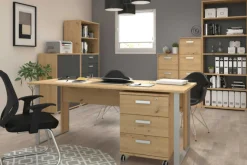 The OfficeBüro-Set : Schreibtisch 180cm, Schubladenschrank, Bücherregale, Aktenschränke - Eiche Dekor