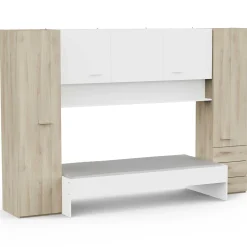 TidelleBrückenschrank - Mattweiß/Eiche Dekor