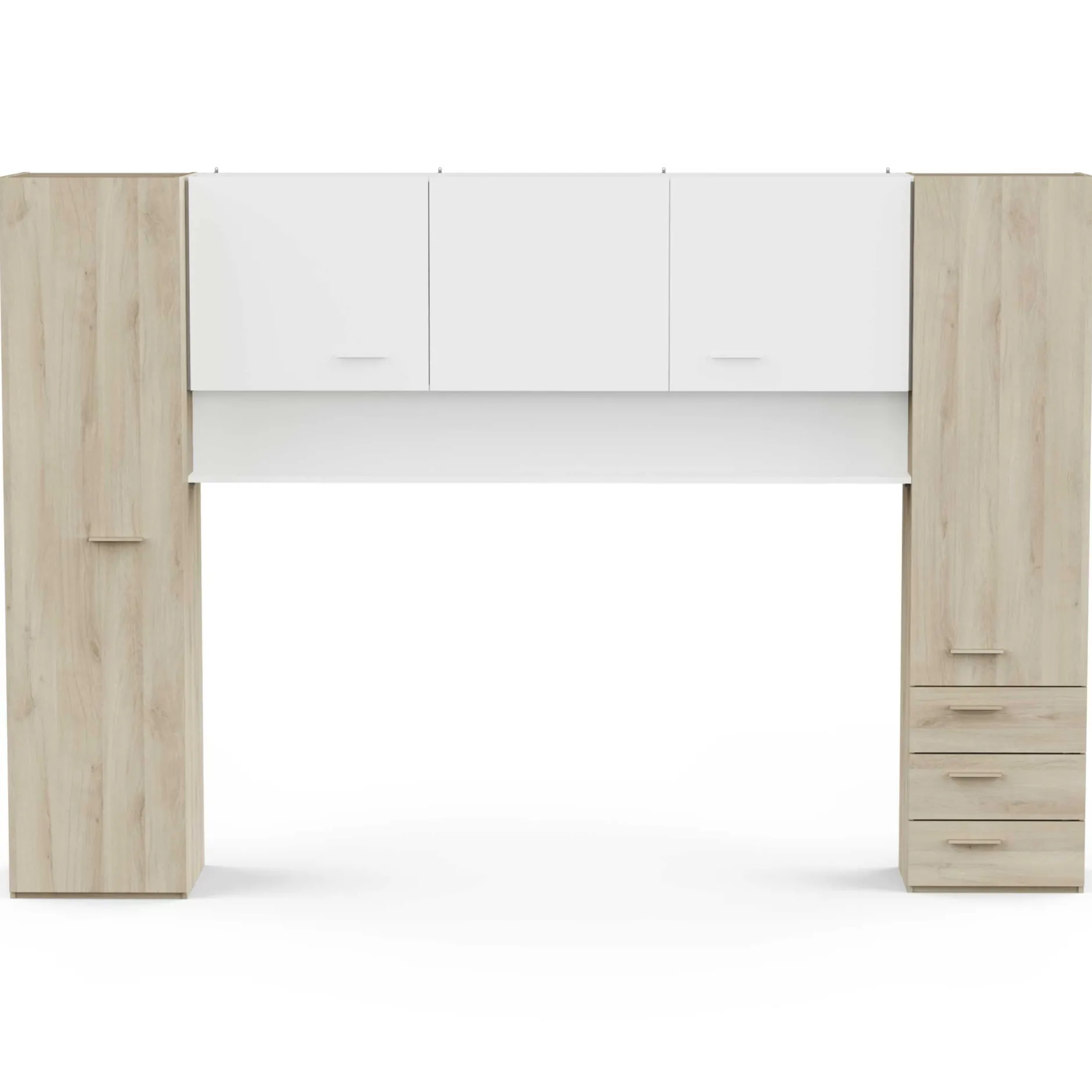 TidelleBrückenschrank - Mattweiß/Eiche Dekor