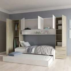 TidelleBrückenschrank - Mattweiß/Eiche Dekor