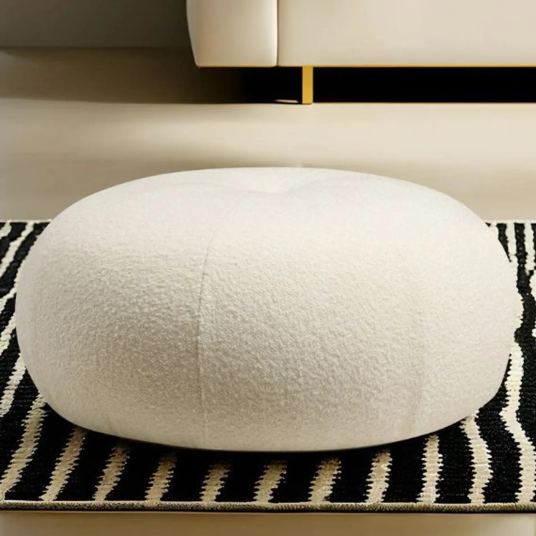 Tina Pouf | Polyestergewebe | Bouclet Weiß
