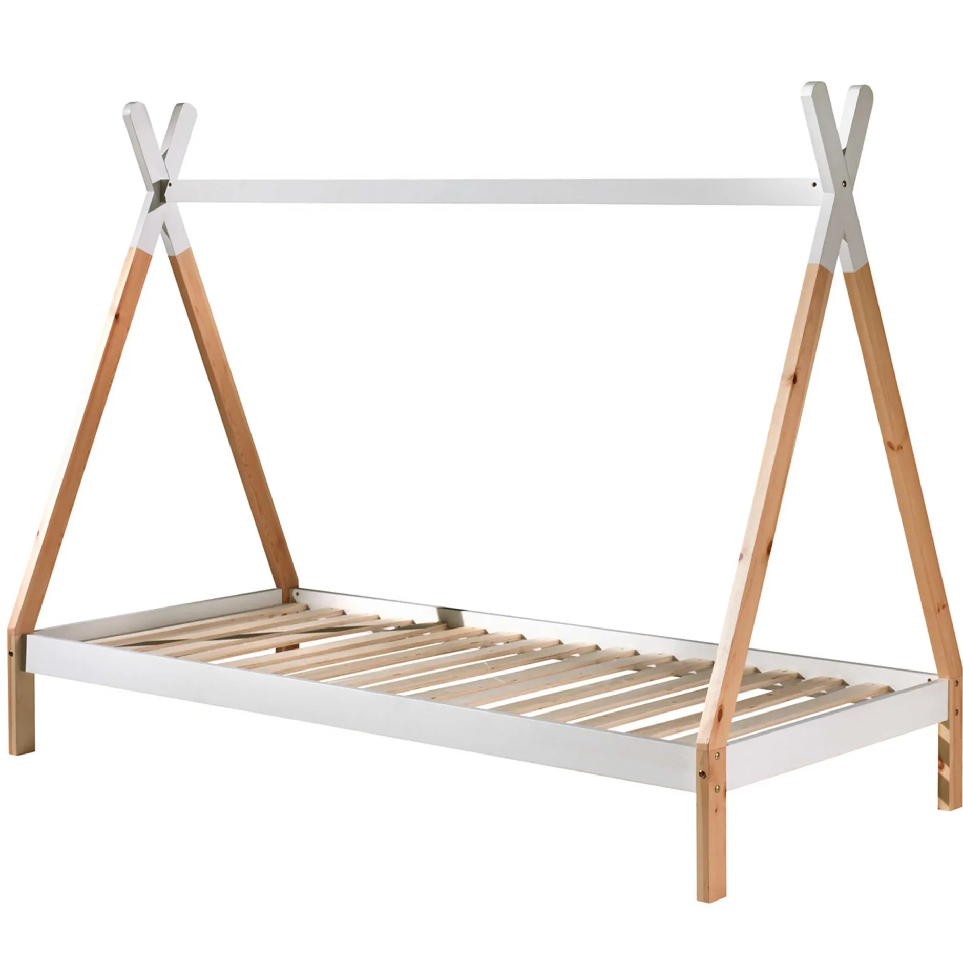 Tipi-Bett 90 x 200cm hoch Massivholz - weiß/Kieferholz