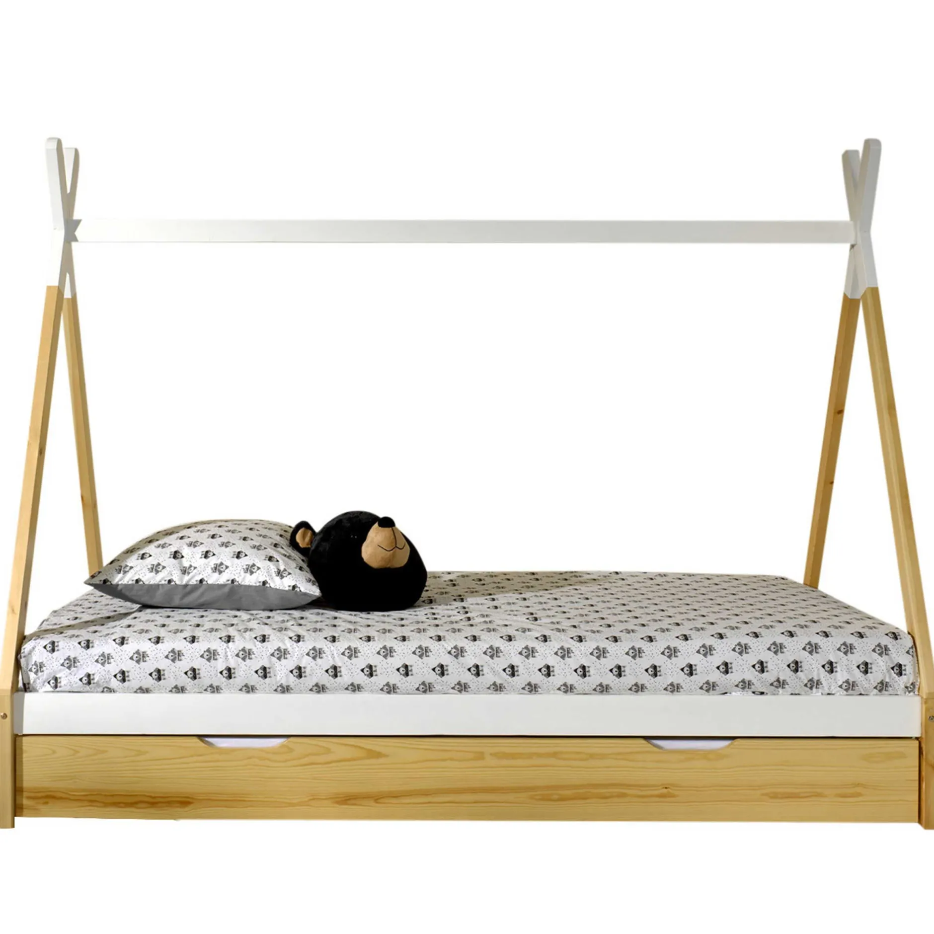 Tipi-Bett 90 x 200cm mit Bettkasten - Kieferholz
