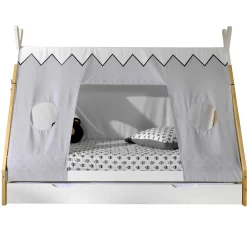 Tipi-Bett 90 x 200cm mit Schlafzelt und Bettkasten - weiß