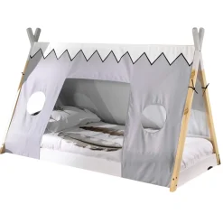 Tipi-Bett 90 x 200 mit Schlafzelt - weiß/Kieferholz