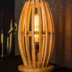 Tischlampe Vivian - 20x20x38 cm - Mangoholz/Beige