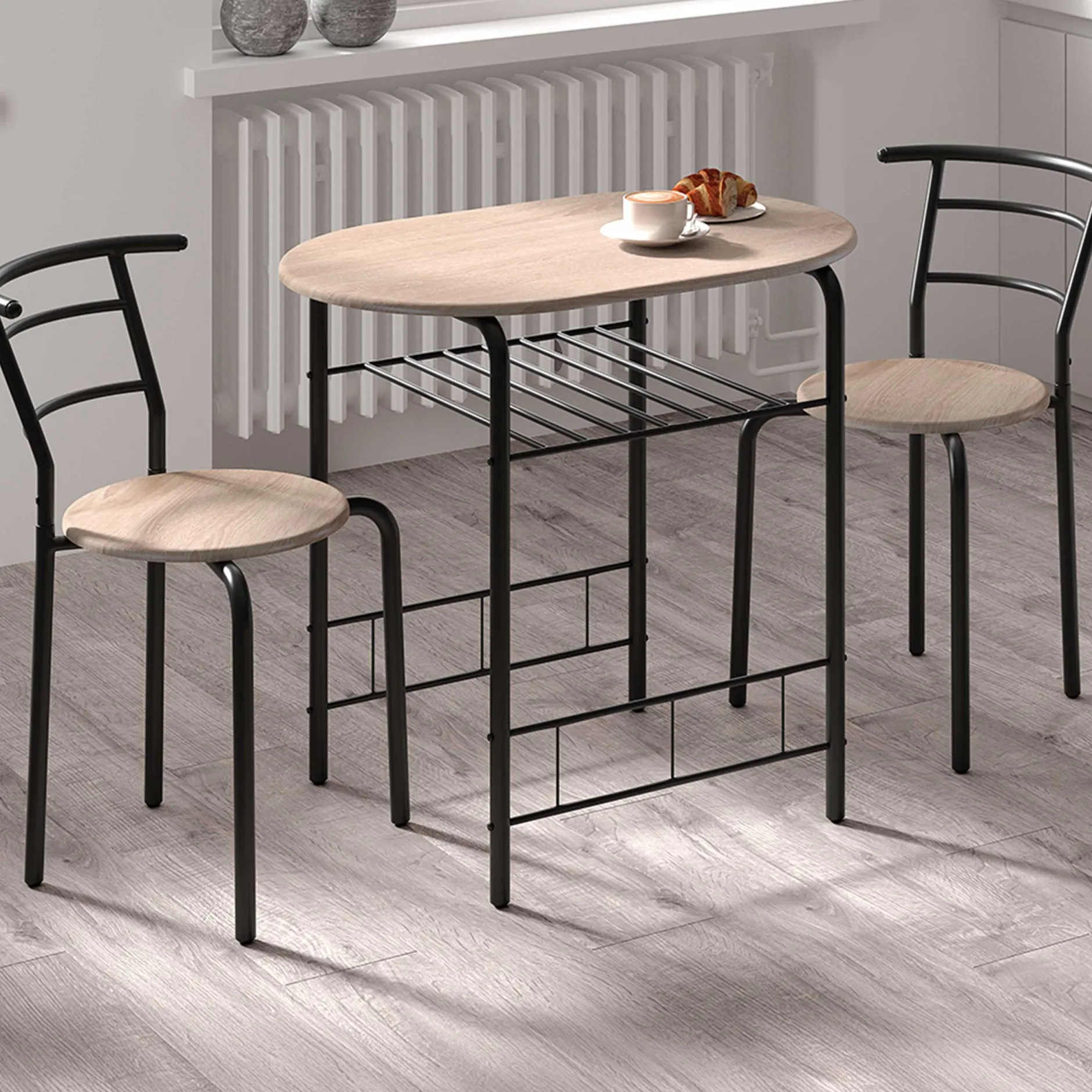 Tisch mit 2 Stühlen Ada-sonoma Eiche/schwarzes Metall