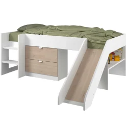 Tobo Halbhochbett mit Rutsche 90x200 - Eiche/Weiß