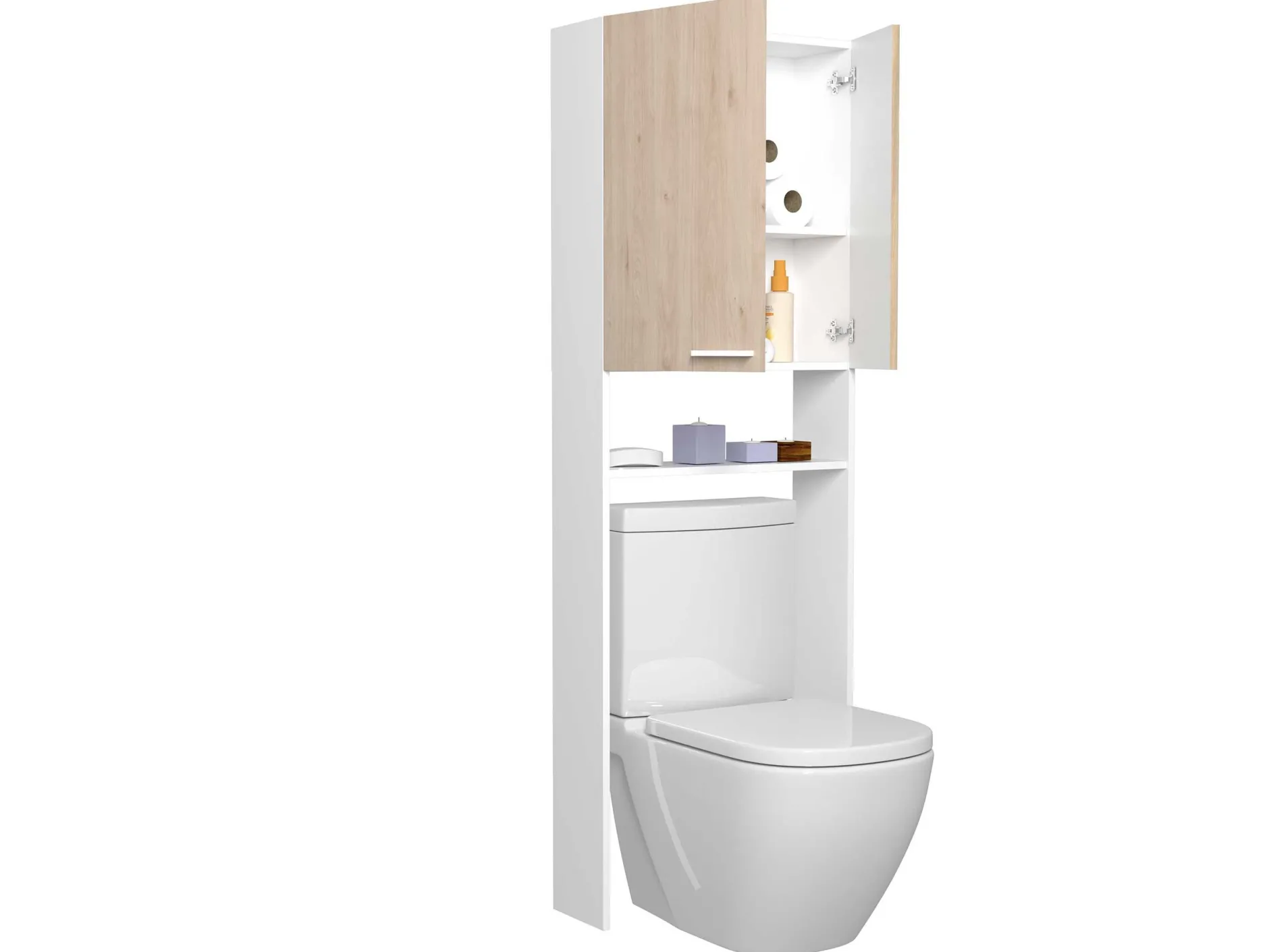 Toiletten- und Waschmaschinenschrank Wessel - Eiche/Weiß