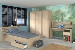 TokioKinderzimmer : Bett 90x200 mit Schubladen, Kleiderschrank, Schreibtisch