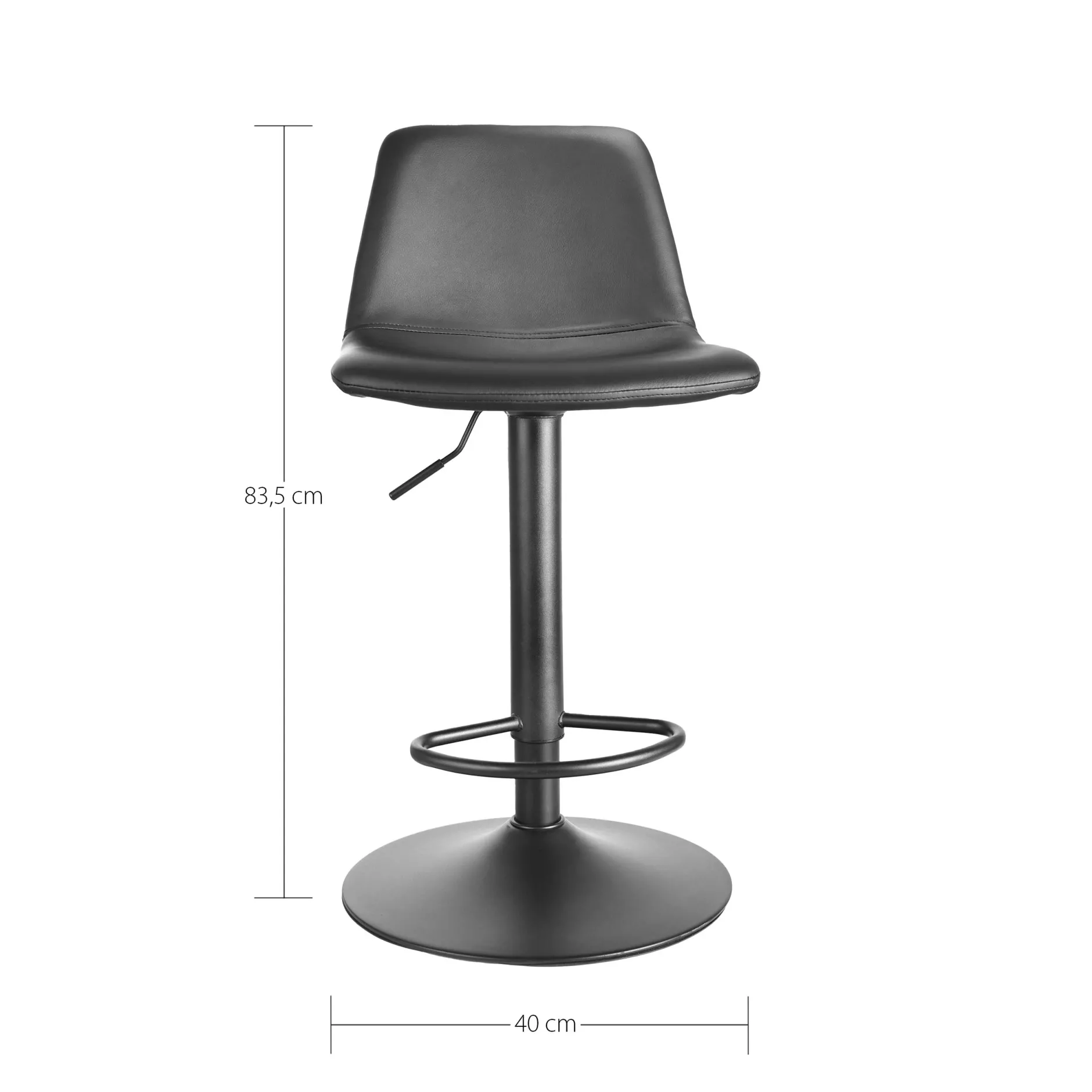 Tommy Verstellbarer Barhocker - 58-80cm Sitzhöhe - schwarzes Kunstleder
