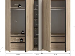 5-türiger Kleiderschrank Oakland Xonox Sonoma Eiche 230x183x53 cm