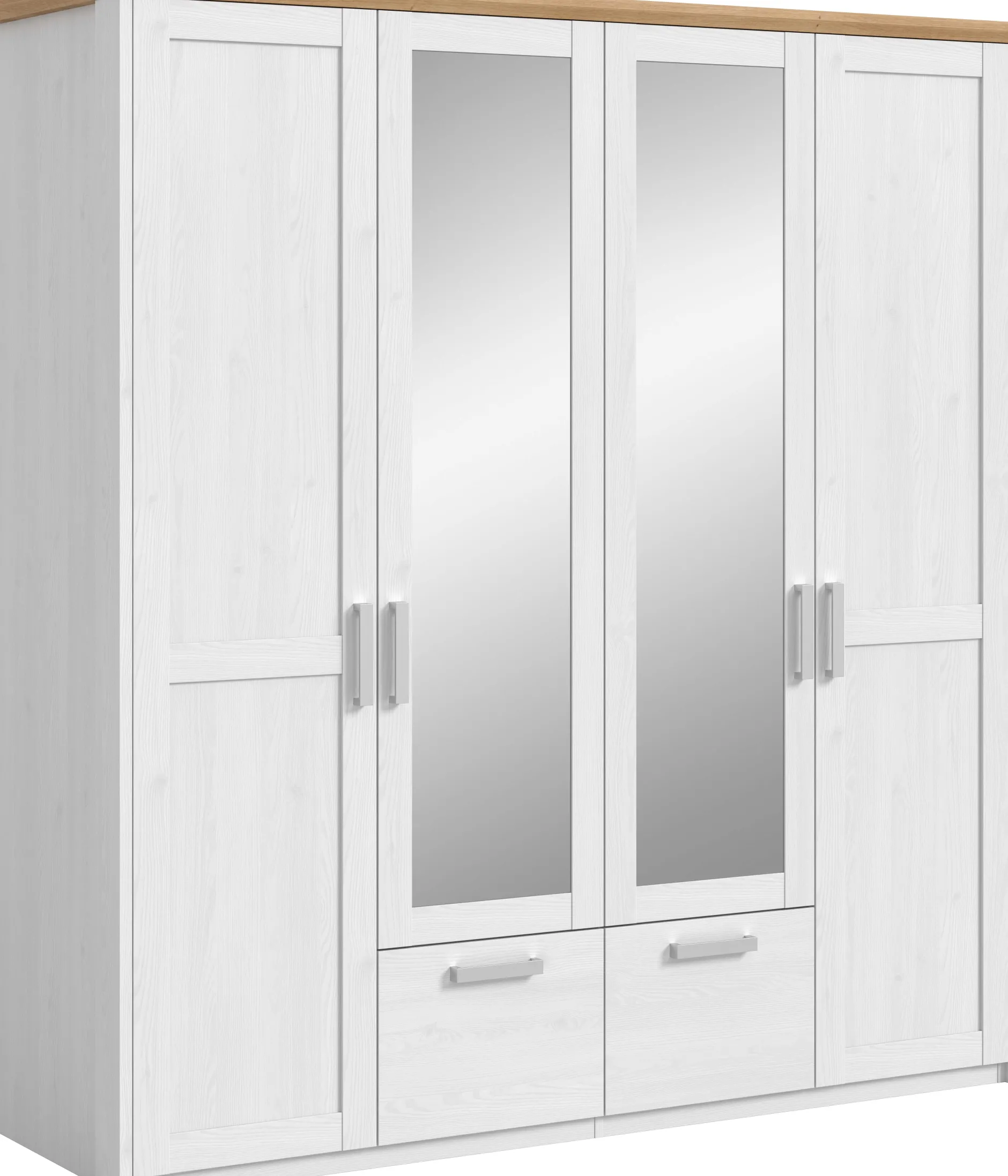 4-türiger Kleiderschrank Verona Xonox - sibiu-lärchenfarbene Oberfläche - 188x200x61 cm - Weiß