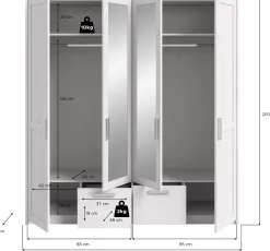 4-türiger Kleiderschrank Verona Xonox - sibiu-lärchenfarbene Oberfläche - 188x200x61 cm - Weiß