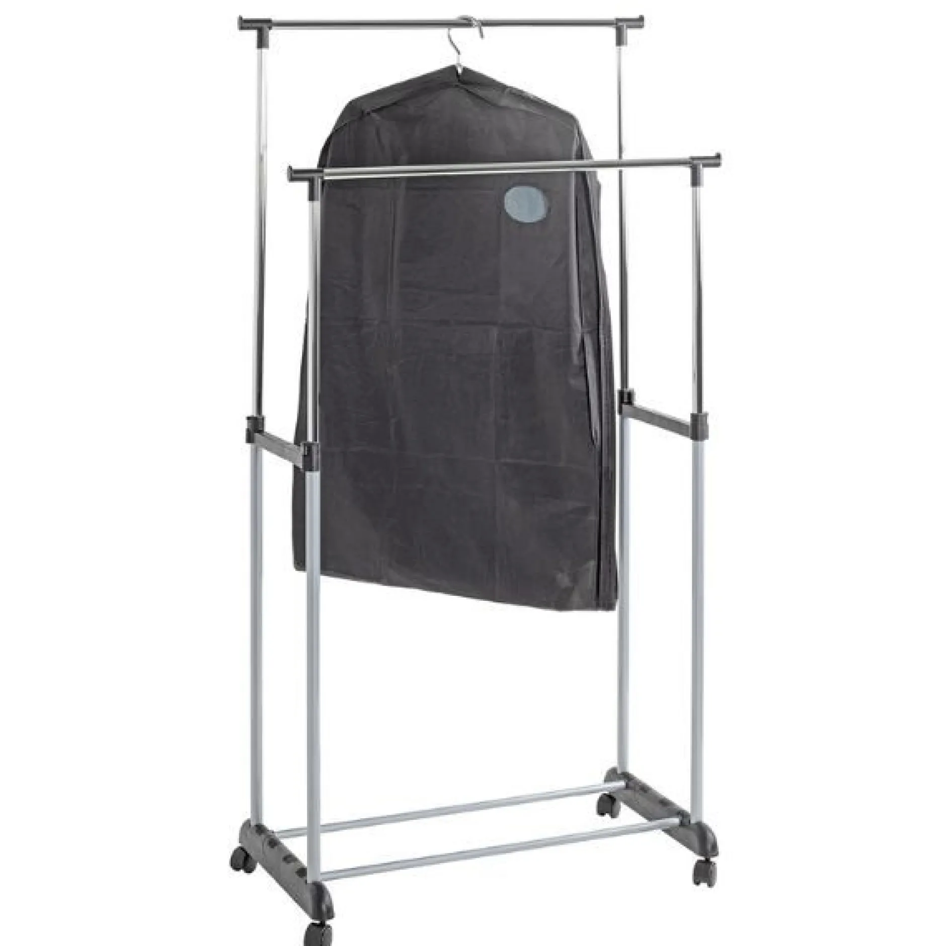 Trolley-Garderobe mit doppelten Chromschienen | Farbe Silber | 10 kg Tragfähigkeit